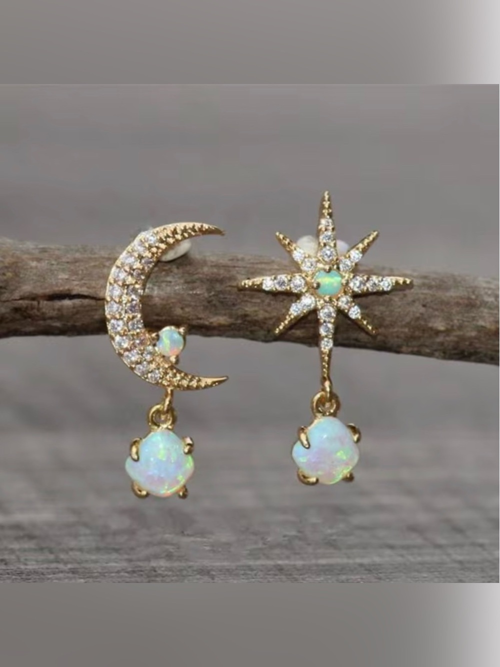 Opalescent Rhinestone Star & Moon Earrings New